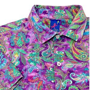 Michael's Swimwear Men's Pima Cotton Shirt M Paisley Purple Lavender Resort Luxe
